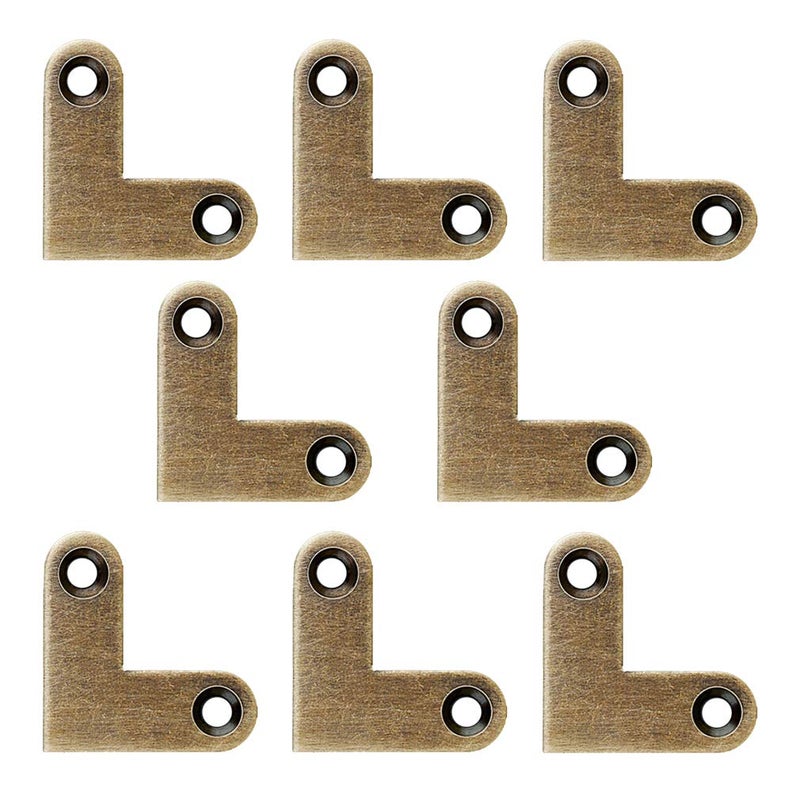 Tiazza 8Pcs Antique L Shape Brass Flat Corner Bracket Joint Flat Corner Brace Plate Support Drawer Fixed Corner Code (Antique Bronze) - Image 1